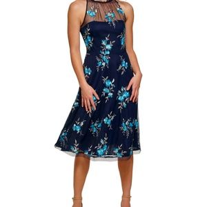 VINCE CAMUTO Womens Navy Zippered Pocketed Lined Sleeveless Halter Midi Dress